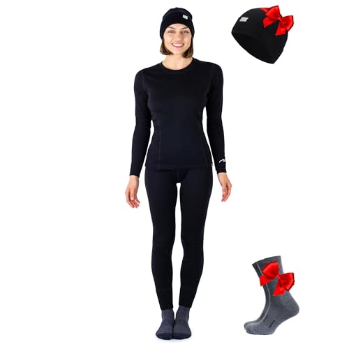 Merino.tech Merino Unterwäsche Damen Set + Mütze –...