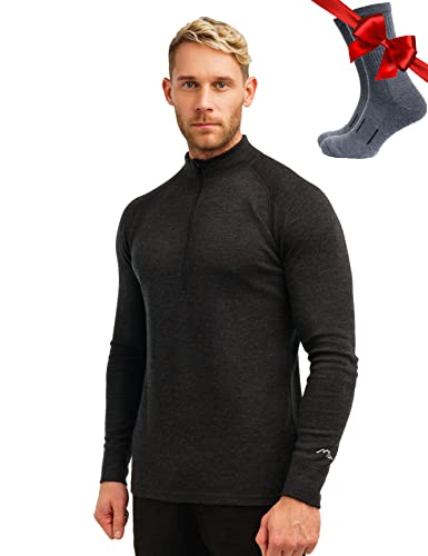 Merino.tech 100% Merinowolle Half Zip Pullover Herren –...