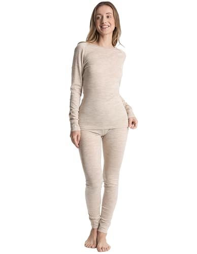 woolcano Thermounterwäsche Damen Set, 100 % Merinowolle,...