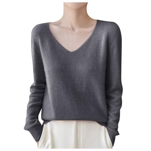 Damen Strickpullover Herbst Elegant Pullover V-Ausschnitt...