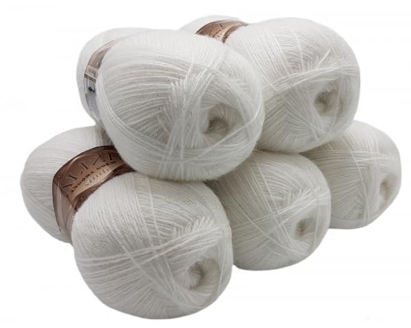 5 x 100 g Angora gold simli Glitzerwolle, Effektwolle...