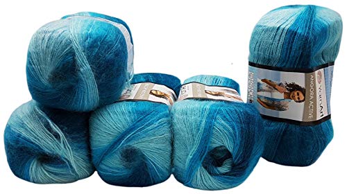 5 x 100 g YarnArt Angora Active Strickwolle mehrfarbig mit...