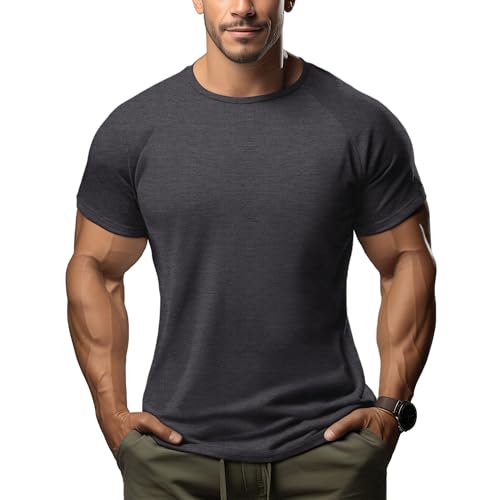 ineepor Merino Shirt Herren Slim Fit Extra lang Kurzarm...