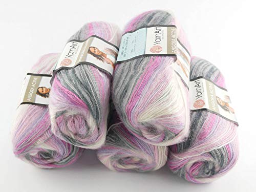 YarnArt 5 x 100 g Angora Active Batik Wolle Mehrfarbig mit...