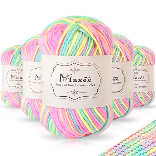 Maxee Handstrickgarn, 5x50 g Häkelgarn, Bunt Farbverlauf...