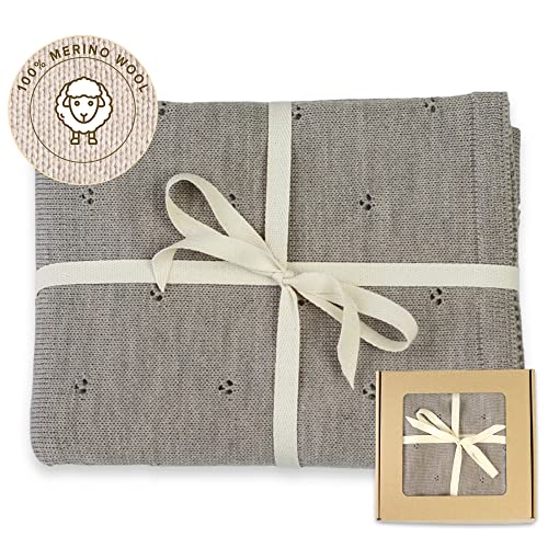 Babydecke Wolldecke gestrickt aus 100% Merino Wolle | mit...