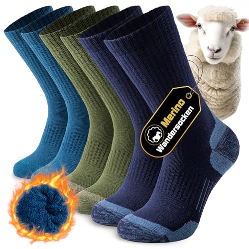 Niorasen Merino Wandersocken Herren Damen, 3 Paar Outdoor...