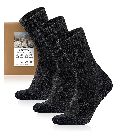 FORVEVO 3 Paar Merino Wandersocken Herren 43-46 DunkelGrau,...