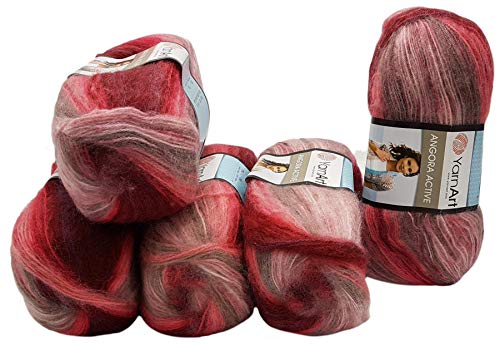 5 x 100 g YarnArt Angora Active Strickwolle mehrfarbig mit...