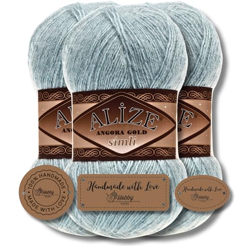 Hobby YARN 3x Etikettenlabel mit Alize Angora Gold Simli...