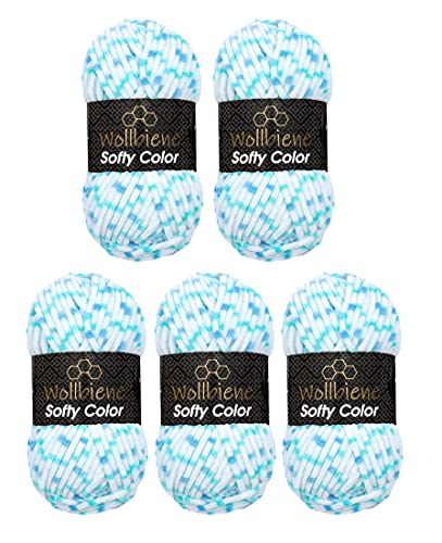 Wollbiene Softy Color 5 x 100 Gramm Chenillewolle...