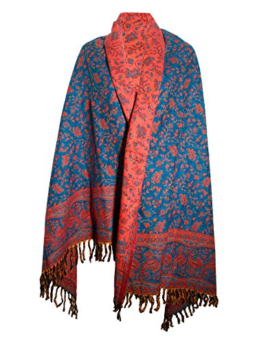 TIBET Luxuriöser Schal aus reiner Yakwolle, orange-blau,...
