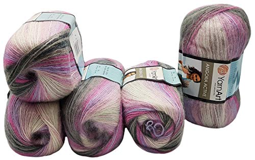 5 x 100 g YarnArt Angora Active Strickwolle mehrfarbig mit...