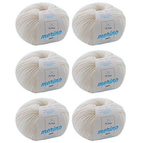 Merinowolle - Merino Wolle schneeweiß (Fb 100) - 6 Knäuel...