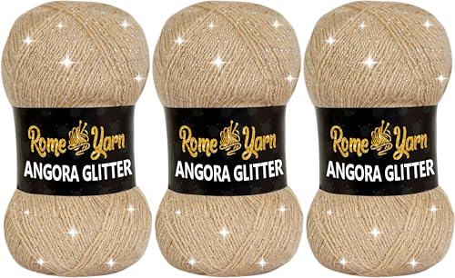 Rome Yarn Angora Glitter Garn | #2 Fine, Sport (USA), 4 ply...